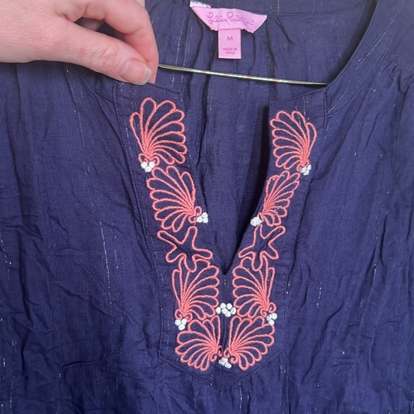 Lilly Pulitzer Navy Blue Semi Sheer Cotton Seashell Top, Women’s Size Medium - Picture 3 of 9